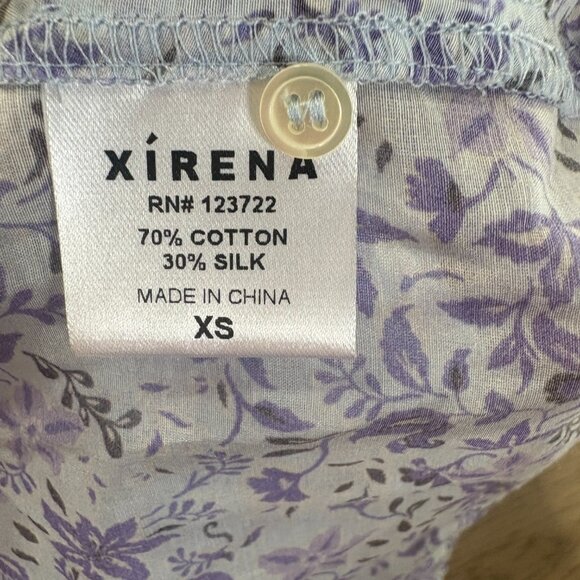 XiRENA Carys Shirt blue willow floral XS relaxed cotton silk purple blouse top - Picture 8 of 9